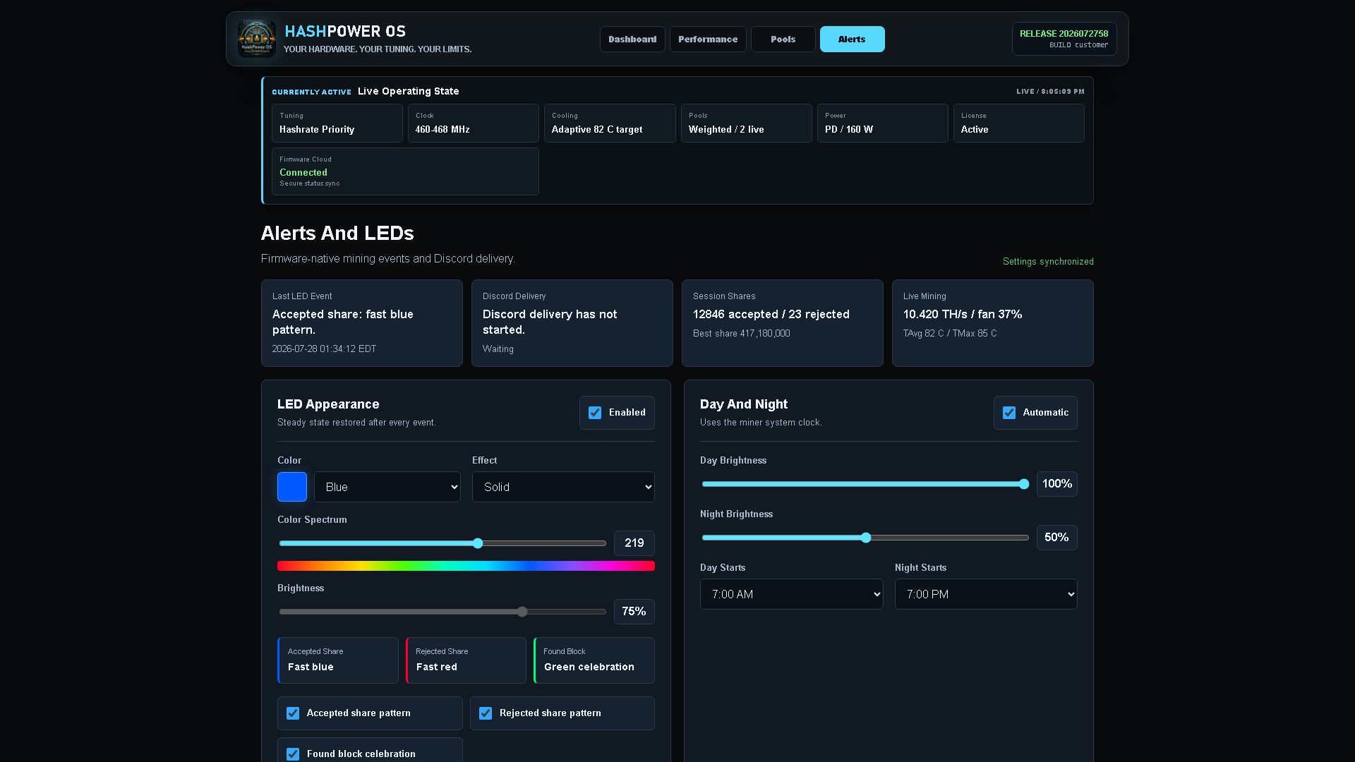 Alerts And LEDs screenshot